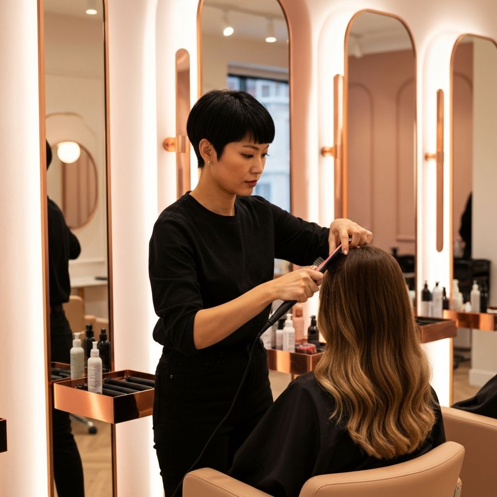 Hair styling at luxury salon